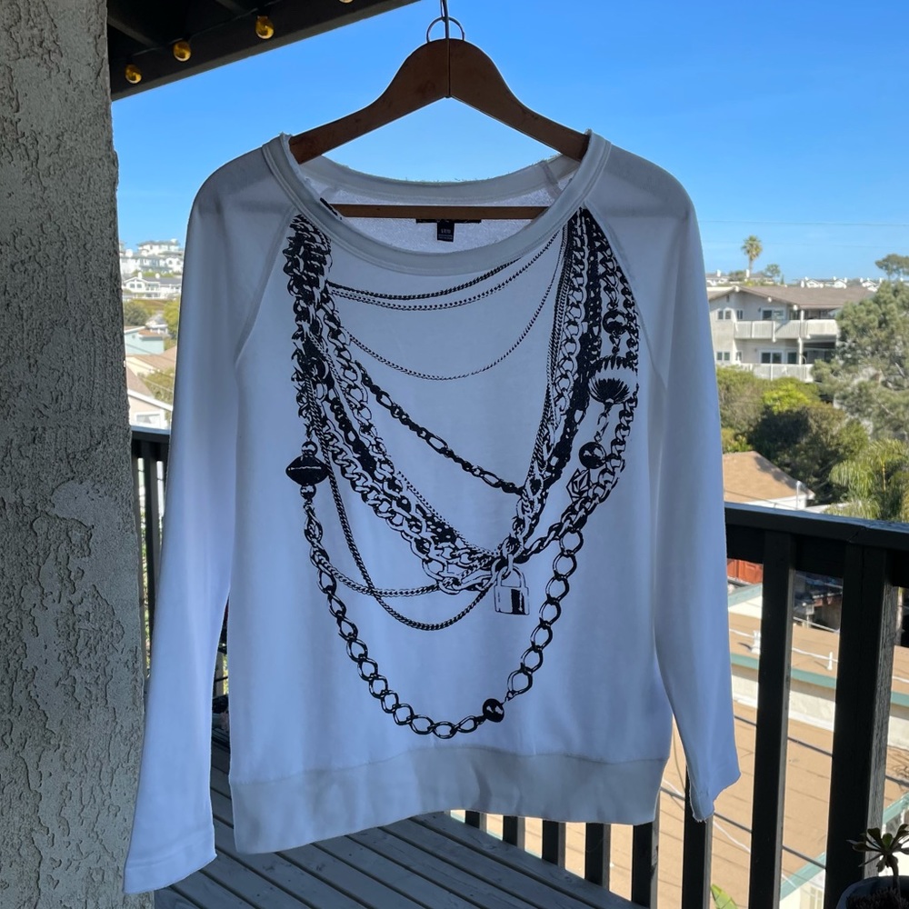 Volcom Womens White Thin Sweatshirt Top With Chain Necklace Graphic Size Small